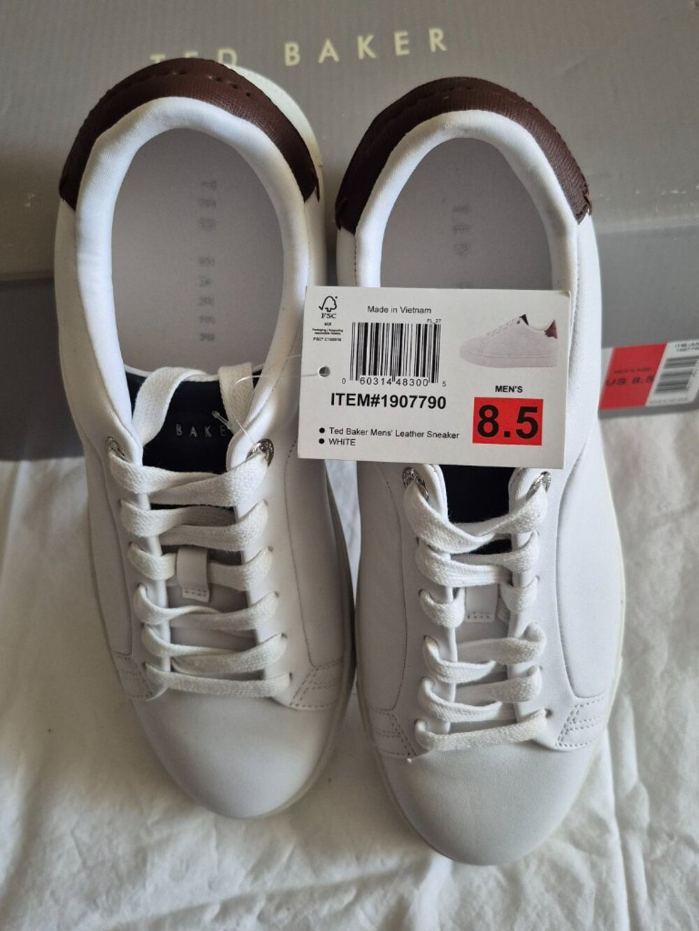 Ted Baker Men's Robberto Lace Up White Leather Shoes, Size 8.5, New With Box